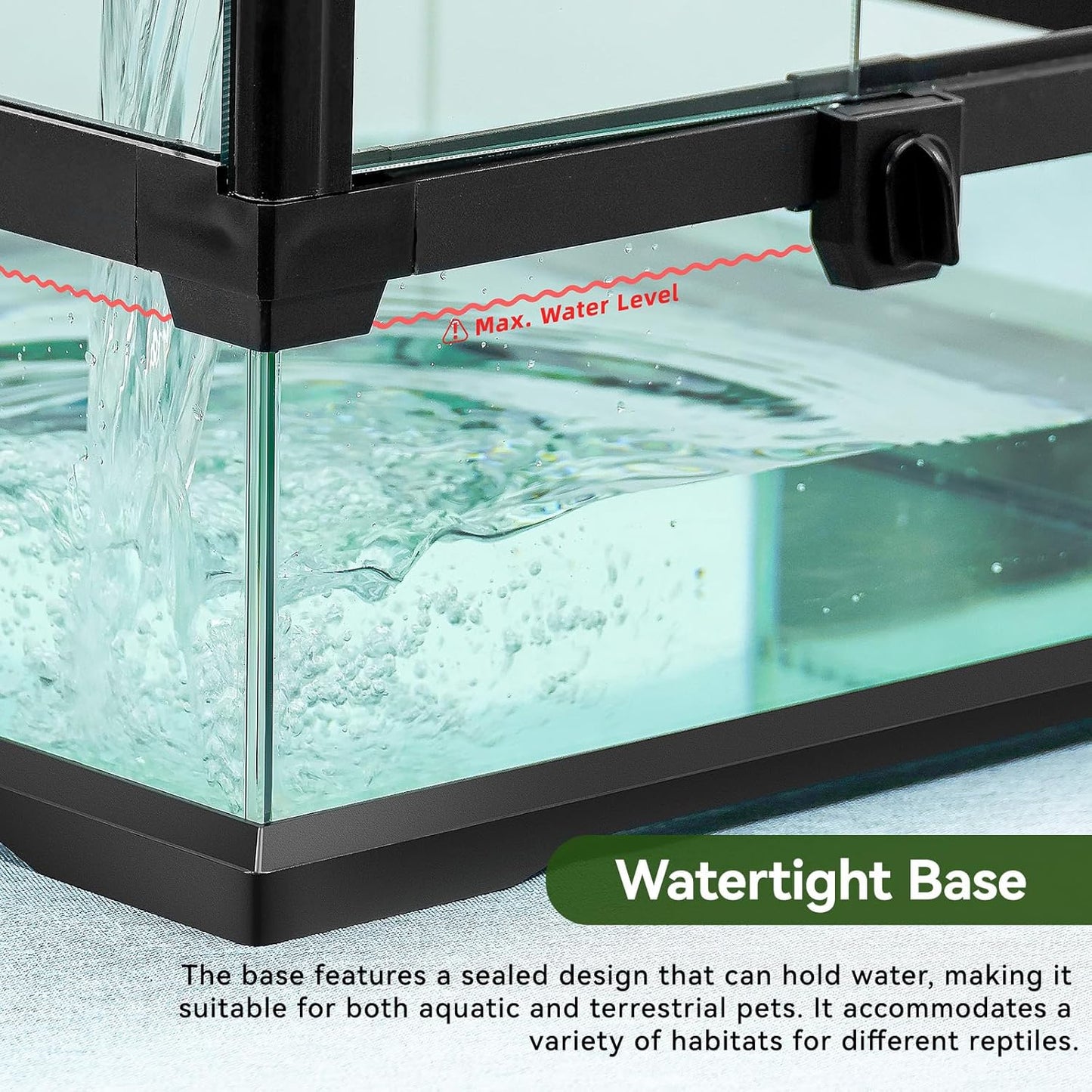 24x18x18'' Glass Reptile Tank Front Opening Terrarium Suitable for Leopard Geckos, Snakes, Tree Frogs, Chameleons,Watertight Base, Ventilated Metal Mesh Top, Pre-Drilled Cable Holes