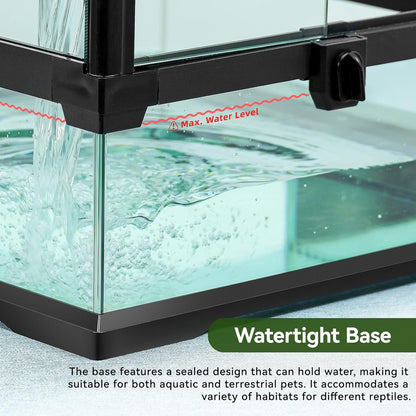 24x18x18'' Glass Reptile Tank Front Opening Terrarium Suitable for Leopard Geckos, Snakes, Tree Frogs, Chameleons,Watertight Base, Ventilated Metal Mesh Top, Pre-Drilled Cable Holes