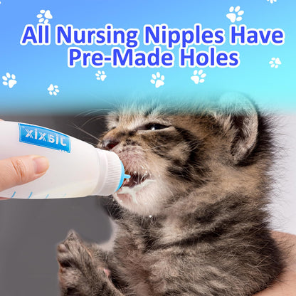 3 Pack Kitten Silicone Bottle Feeding Kit,Nipple & Feeding Kit for Kittens, Reusable Newborn Kitten Supplies, Suitable for Feeding Kitten, Puppy, Rabbit,Hamster (Blue, Small)