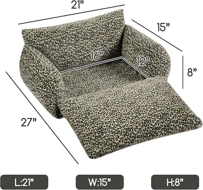 Hollypet Cat Bed Fluffy Plush Mutifuctional Double-Layer Soft Pet Couch Orthopedic Sofa Nest Beds for Small Cats and Dogs, Black Leopard (21x15x8 inch)
