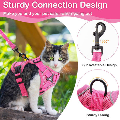 Cat Harness and Leash for Walking Soft Cat Harness Escape Proof, Adjustable Kitten Harness Cat Leash Reflective Strips Jacket, Breathable Cat Vest Harness Set for Kitten Easy to Wear Outdoor Walking