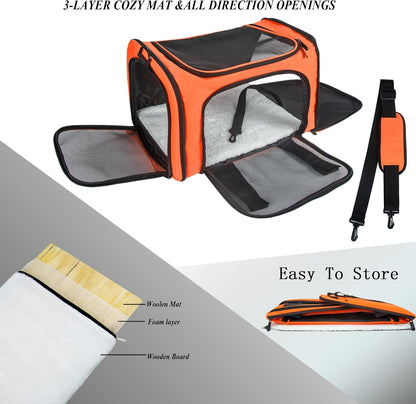 Soft Sided Carrier for Small Medium Cats Dogs,Removable Pad Collapsible Travel Pet Carrier Large Orange