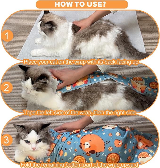 21.7" Cat Grooming Wrap, Cat Wrap for Cutting Nails, Medicine, Teeth Brushing & Ear Cleaning, Cat Nail Trimming Restraint, Self-Adhering Cat Swaddle Wrap, Anti-Scratch Anti-Escape M(Within 6lbs)