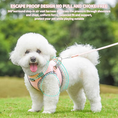 AIITLE Small Dog Harness - Breathable Double-Layer Jacquard No-Choke Vest, Durable Anti-Tear Fabric with Reflective Trim - Perfect for Running, Parties, Daily Walks (Pink, XS)