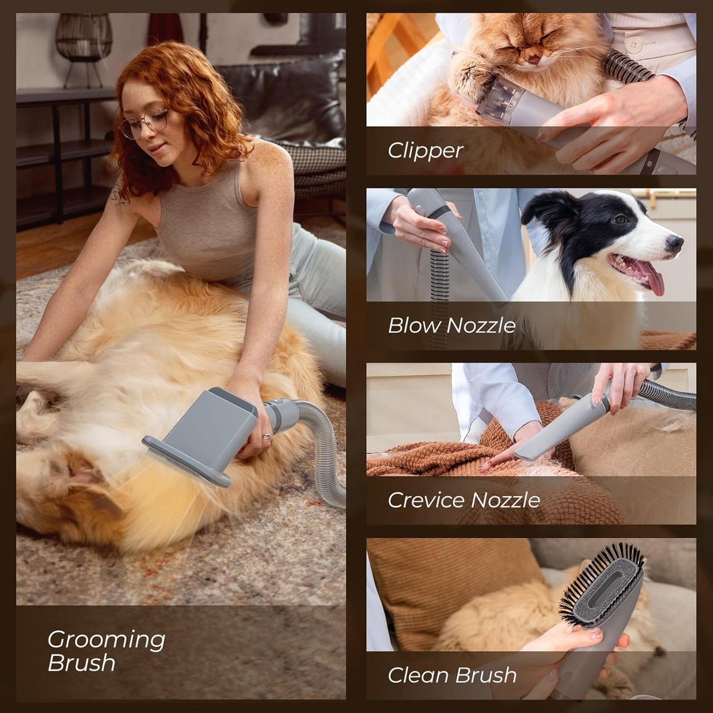 Dog Grooming Vacuum and Dryer, Pet Grooming Vacuum for Dogs with 3 Liter Canister, 15000Pa Suction Dog Vacuum for Shedding Grooming, Extra Space for Storage for 5 Grooming Kits, Grey