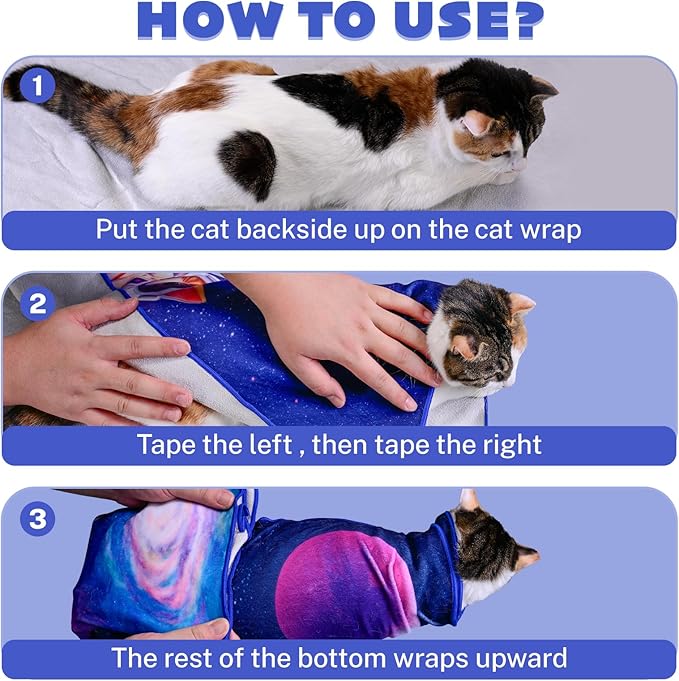 19.7" Cat Wrap for Grooming Cat Pets Rabbit Cats Wrap for Cutting Nails Cat Restraint for Nail Clipping Self Adhesive Blanket Restraint Clothes for Cats