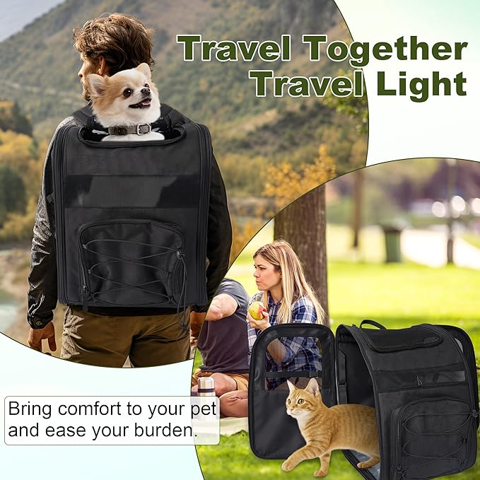 Dog Carrier Backpack for Small Dogs – Breathable and Comfortable Pet Travel Bag with, Safety Buckle and Adjustable Straps, Ideal for Hiking and Outdoor Adventures, Elevated Pad, Black
