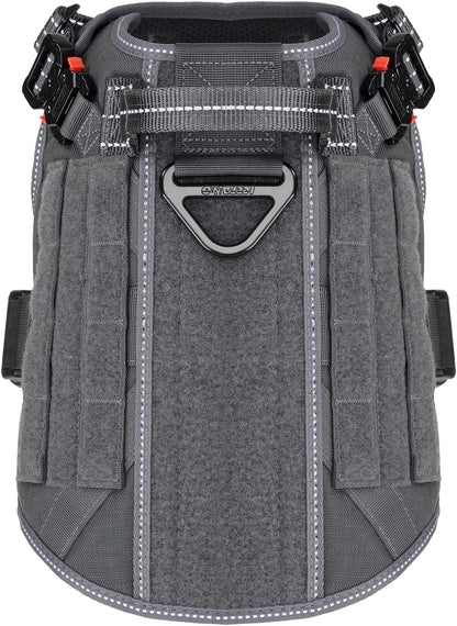 ICEFANG Tactical Dog Harness, Medium Size,2X Metal Buckle,Working Dog MOLLE Vest with Handle,No Pulling Front Leash Clip,Hook and Loop Panel (Grey,M (Pack of 1))