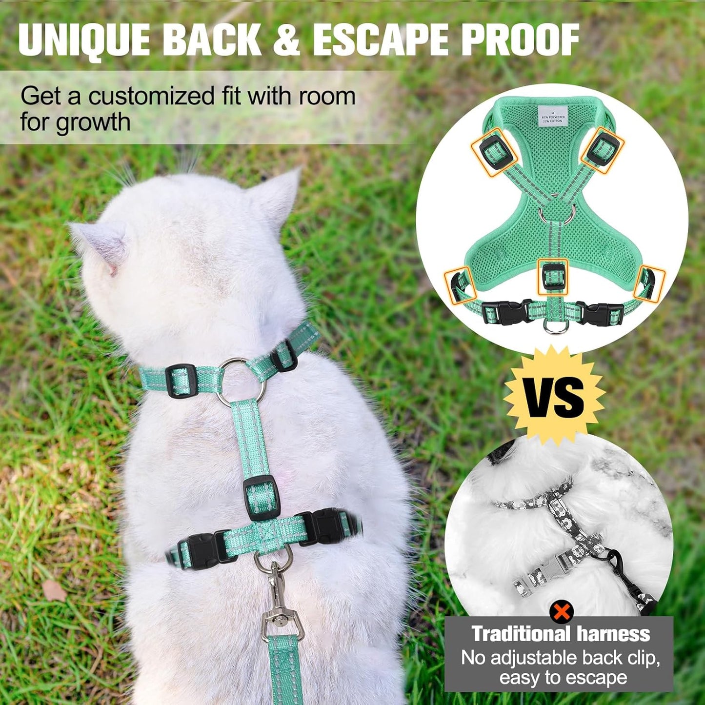 BEAUTYZOO Cat Harness and Leash Set Escape Proof, Medium Cat Vest Harness for Walking, Adjustable Step in Kitten Harnesses for Travel, Soft Lightweight Outdoor Cute Kitten Harnesses, Pineapple M