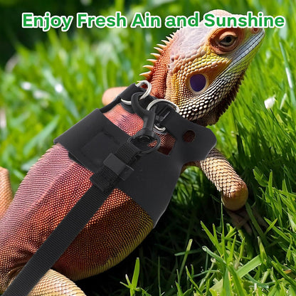 Bearded Dragon Harness Leash 3 Size Adjustable Soft Reptile Leash Retractable Bearded Dragon Vest Training Walking Lizard Traction Rope for Outdoor Small Animal Rabbit Squirrel (Black)