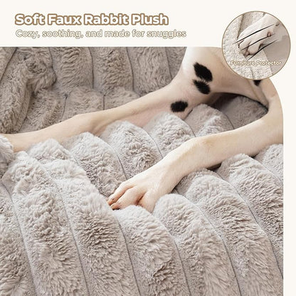 Avont Dog Bed Mat for Couch, Warm Fluffy Calming Sofa Topper Furniture Protector for Small Medium Large Dogs Cats with Removable Washable Cover -Lightgrey(L)