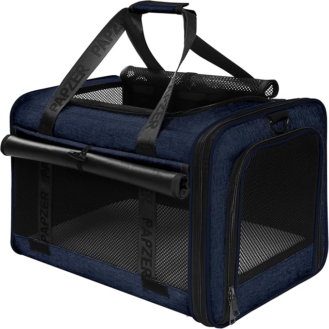 Top Load Medium Cat Carrier Privacy Curtain, American Airline Approved TSA Pet Travel Crate Suitcase Luggage Sleeve, Soft-Sided Teacup Poodle Dog Vet Bag Cage 18x11x11 Delta Under Seat Navy