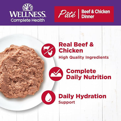 Wellness Complete Health Pate Adult Wet Cat Food, Natural, Protein-Rich, Grain Free, 3 Ounce, 24 Pack, (Beef & Chicken)