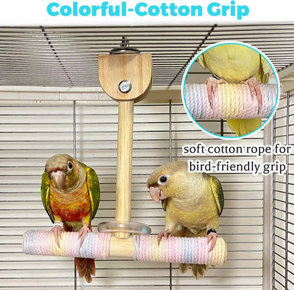 Bird Swing Toys with Rustling Sound, Colorful Cotton Rope Perch for Parrots' Soft Grip, Wooden Parakeet Swing Perch for Balance Training, Swaying Bird Cage Toys for Budgie Cockatiel Lovebird
