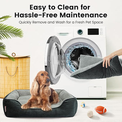 Miguel Dog Bed with Removable Cushion/Pillow for Medium Small Dogs, Washable Pet Bed with Side Easy to Wash Puppy Bed, Large Rectangle Cat Bed for Indoor Cat with Anti-Slip Bottom, Dark Gray 35 Inch