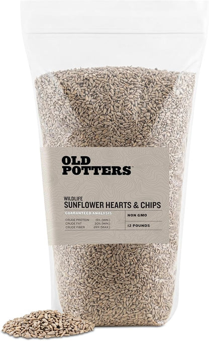 Old Potters Wildlife Sunflower Hearts & Chips for Bird Feeding and Wildlife Bird attracting, Non-GMO and USA Grown, 12 lbs