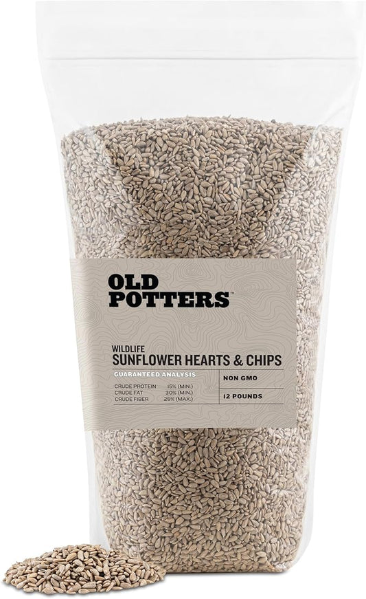 Old Potters Wildlife Sunflower Hearts & Chips for Bird Feeding and Wildlife Bird attracting, Non-GMO and USA Grown, 12 lbs