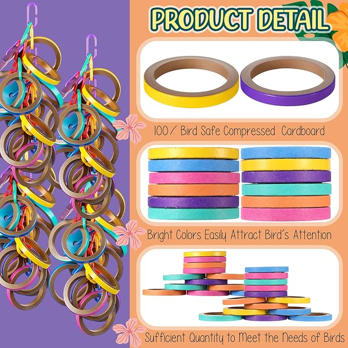 120 Pcs Bagels Bird Toys Bulk for Parrots Durable Cardboard Core Bird Toy Chewing Shredding Foraging Play Foot 2.5'' for Small and Medium Parrot Mini Macaws African Grey Cockatoos