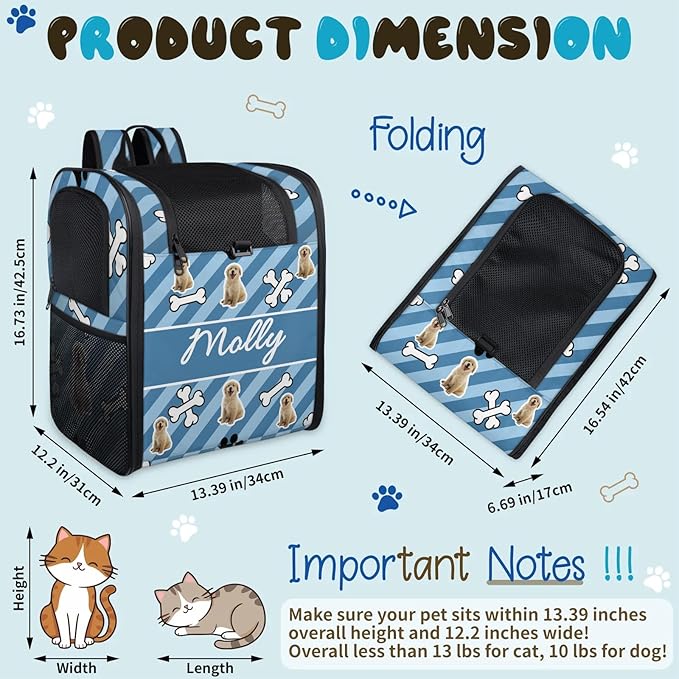 Cat Backpack Carrier-Customizable, Breathable Pet Carrier Backpack for Outdoor Travel/Vet Visits/Daily Use, Adjustable & Secure Design for Small Dogs and Cats Style12