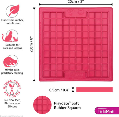 LickiMat Classic Playdate, Cat Slow Feeder Lick Mat, Boredom Anxiety Reducer; Perfect for Food, Treats, Yogurt, or Peanut Butter. Fun Alternative to a Slow Feed Cat Bowl or Dish, Pink
