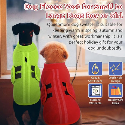 Queenmore Medium Dog Sweaters, Soft Fleece Vest Pullover Dog Jacket with Leash Hole, Warm Winter Dog Clothes Cold Weather Doggy Dachshund Sweater for Medium Dogs Cats Boy or Girl (Red,M)
