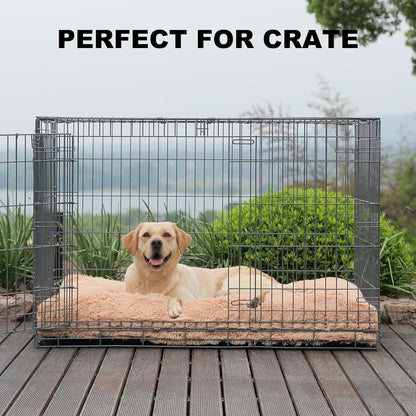Bedfolks XXL Dogs Crate Bed, Plush Washable Faux Fur Pad, Waterproof, 47"x29", Solid Camel