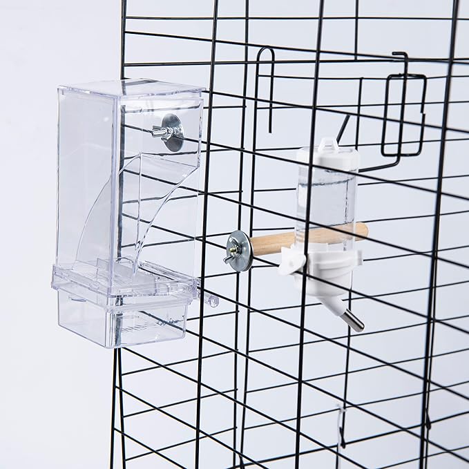 Automatic Bird Feeder for Cage(3ps) No Mess Bird Water Dispenser Clear No Spill Budgie Feeder Cage Accessories for Small Parrots, Cockatiels, Finches, Lovebirds (Transparent Color Flat top 001)
