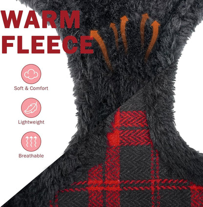 SCENEREAL Small Dog Harness Collar and Leash Set, Warm Fleece No Pull Puppy Vest Harness, Christmas Dog Outfit No Chock Adjustable Step in Pet Halter for Outdoor Walking Training, Red Plaid M