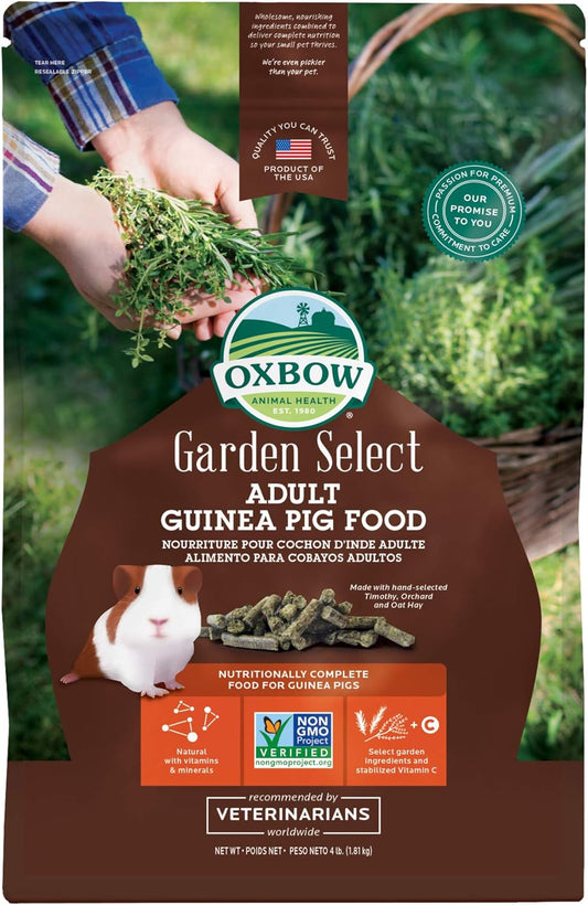 Oxbow Garden Select Adult Guinea Pig Food, Timothy Hay Guinea Pig Pellets, High Fiber for Digestive Health, Vitamin & Mineral Pet Food Pellets, Small Pet Products, Made in USA, 4 lb Bag