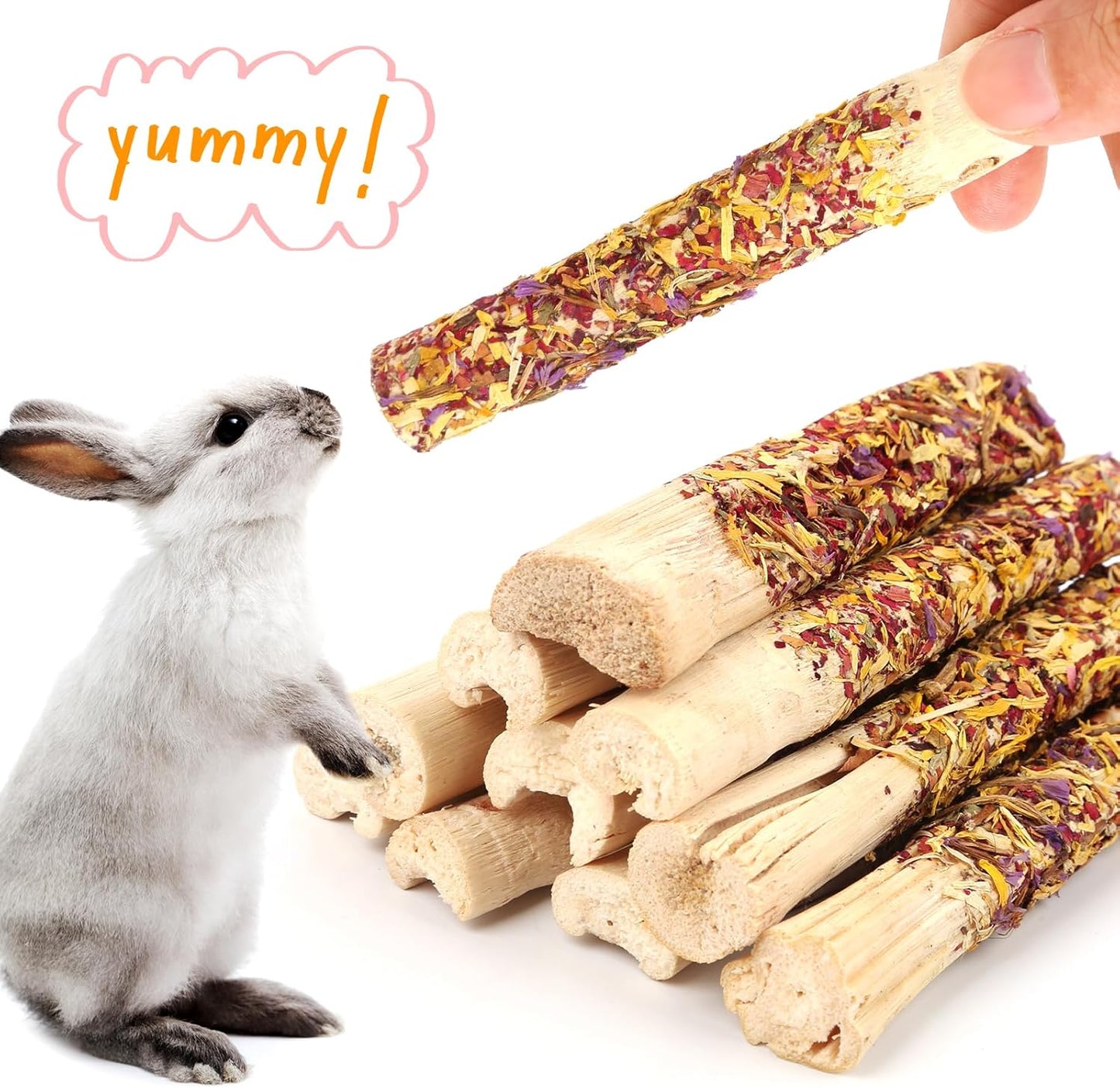Abizoo Natural Rabbit Chew Toys - 10 Sweet Bamboo Sticks for Rabbits, Guinea Pigs, Chinchillas & Hamsters - Healthy Wooden Snacks for Teeth