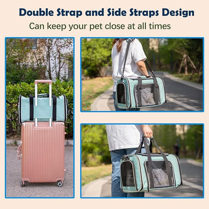 Cat, Dog Carrier for Small Medium Pet Carriers Up to15Lbs, Cats Carrier Soft- Sided Puppy Dogs Bag Portable Foldable Airline Approved Carrier Travel (Green 18 * 11 * 11)