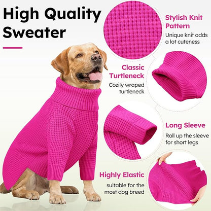 Queenmore Dog Sweaters for Medium Dogs Girl, Waffle Knit Dog Sweater with Long Sleeve, Doggie Kintsweaters, Cat Christmas Sweaters, Fuchsia M