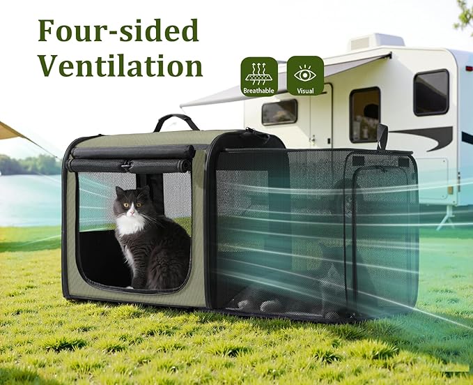 pecute Dog Car Carrier Stable and Light Weight, Expandable Extra Space Dog Carrier for Cars, Breathable Dog Car Crate, Foldable Pet Carrier for Both Indoor and Outdoor Use, Pet Travel Crate Green