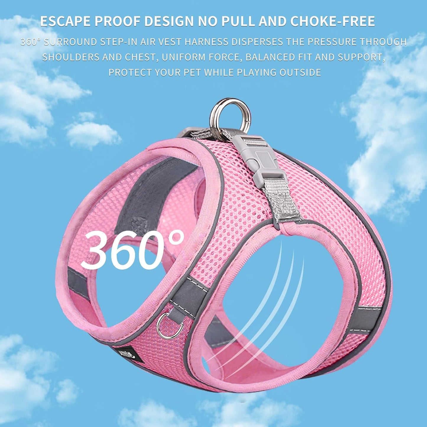 AIITLE Comfortable Dog Harness and Leash Set for Walking - Summer Step in Vest Harness,Reflective Bands, Adjustable No Pull Puppy Essentials, for Small Dogs and House Cats Pure Pink XS