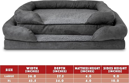 The Dog’s Bed, Large Grey Plush (no Logo), Memory Foam, Pain Relief: Arthritis, Hip & Elbow Dysplasia, Post Surgery, Lameness, Supportive, Calming, Waterproof Washable Cover