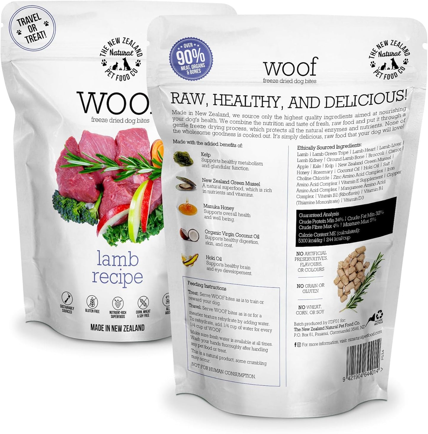 The New Zealand Natural Pet Food Co. Woof Freeze Dried Dog Food - Lamb Recipe, High Protein, Dog Food Topper & Dog Treats, All Life Stages, 1.76 oz