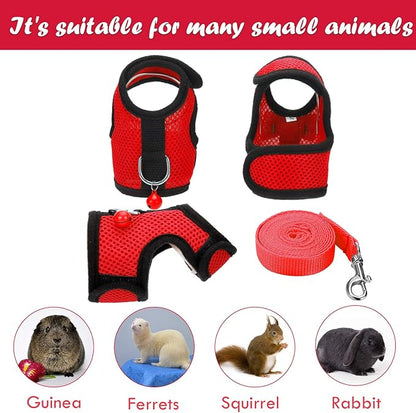 SATINIOR 2 Pieces Guinea Pig Clothes Baby Ferret Rats Hamster Soft Mesh Harness Leash Vest Set with Bell for Guinea Pigs, Hamster, Ferret, Rabbit, Chinchilla and Similar Small Animals(Black, Red,S)