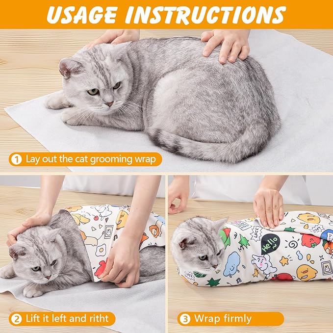 31.5 in Cat Wrap for Cutting Nails, Self-Adhesive Cat Grooming Wrap Anti-Escape Cat Restraint for Nail Clipping Cat Swaddle Wrap Cat Wrapping Cloth for Pet Cleaning and Beauty (Within 22 lbs)