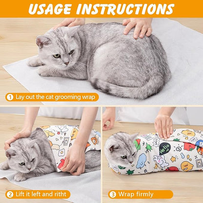 31.5 in Cat Wrap for Cutting Nails, Self-Adhesive Cat Grooming Wrap Anti-Escape Cat Restraint for Nail Clipping Cat Swaddle Wrap Cat Wrapping Cloth for Pet Cleaning and Beauty (Within 22 lbs)