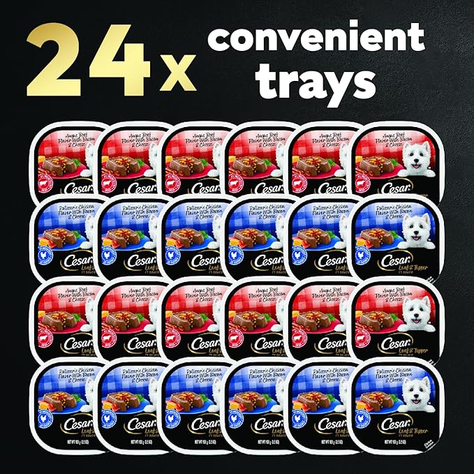 Cesar Wet Dog Food Loaf in Sauce Bacon Feast Variety Pack, 3.5 oz. Easy Peel Trays (12 Count, Pack of 2)