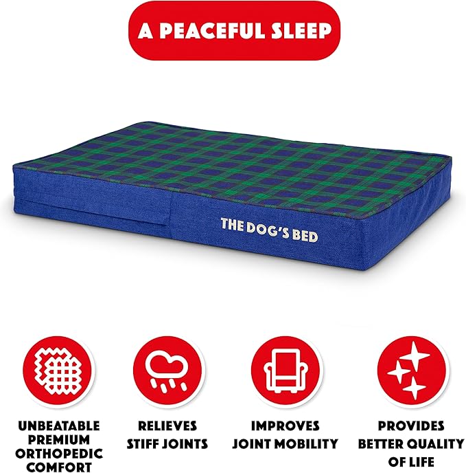 The Dog’s Bed Orthopedic Memory Foam Dog Bed, Medium Black Watch Tartan, Pain Relief Arthritis, Hip & Elbow Dysplasia, Post Surgery, Lameness, Supportive, Calming, Waterproof Washable Cover