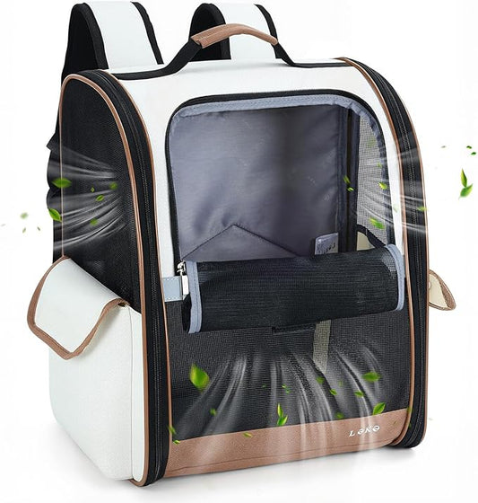 Lekereise Ventilated Cat Backpack Carrier, Pet Carrier Backpack Airline Approved for Small Dogs Medium Cats Fit Up to 18 Lbs, Dogs Foldable Backpack Carrier for Travel, Hiking, Beige