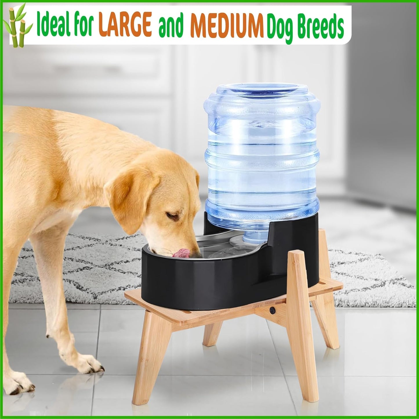 Dog Water Bowl Dispenser Stand - Use to Raise Dog Water and Food Dispensers - Adaptable Size, Fits Various Sizes and Feeder Shapes , Slanted Feet, Resist Tip-over - Bamboo