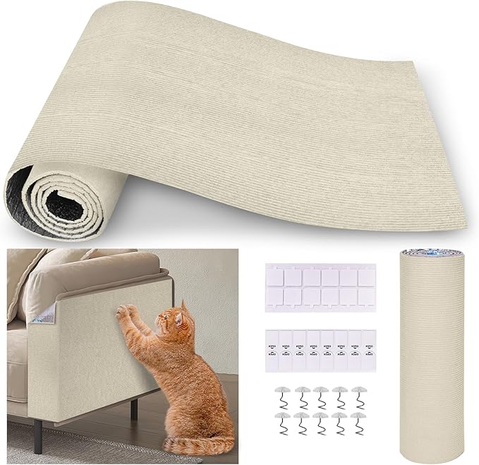 Upgrade Cat Scratch Furniture Protector, Trimmable Adhesive Couch Corner Scratcher Protector from Claws, DIY Cat Proof Sofa Cover Anti-Scratch Furniture Guards for Indoor (Beige, 47.2 * 15.8)