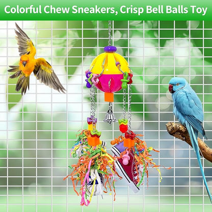 Bird Toys, Parrot Pullable Colorful Chew Sneakers Acrylic Stick Chew Toys for Amazons Mini Macaws African Greys Cockatoos Conures,Cockatiels, Lovebirds，Parrotlet，Eclectus (Pink and Yellow)