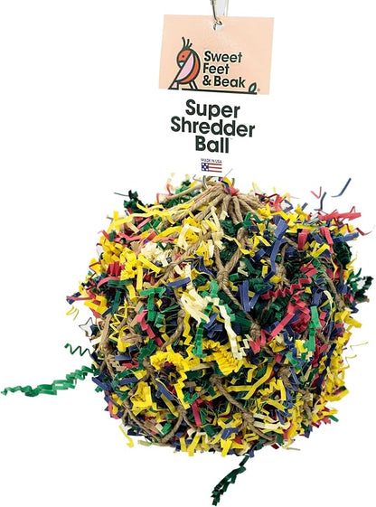 Sweet Feet and Beak Super Shredder Ball - Bird Cage Accessories to Keep Your Bird Busy Foraging for Hidden Treasures - Non-Toxic, Easy to Install Bird Foraging Toys for Small Sized Birds - 3 Inch