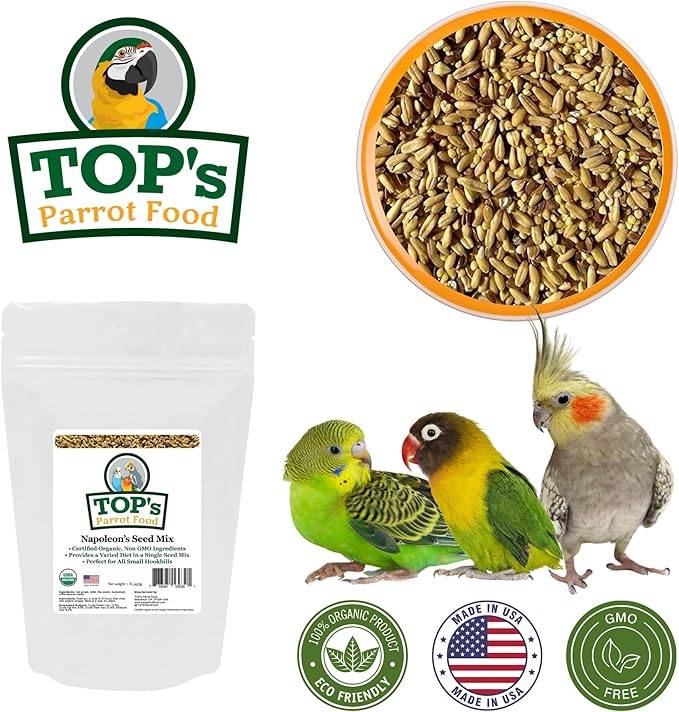 TOP's Napoleon's Seed Mix for All Small Hookbills, Non-GMO, Soy Free, Corn Free, USDA Organic Certified, 5 lb