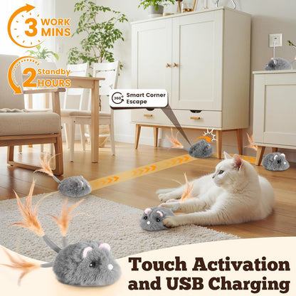 Moving Cat Toy Squeaky Cat Mouse Toy Automatic Interactive Cat Toys for Indoor Cats Mouse Toys for Cats with Wagging Tail