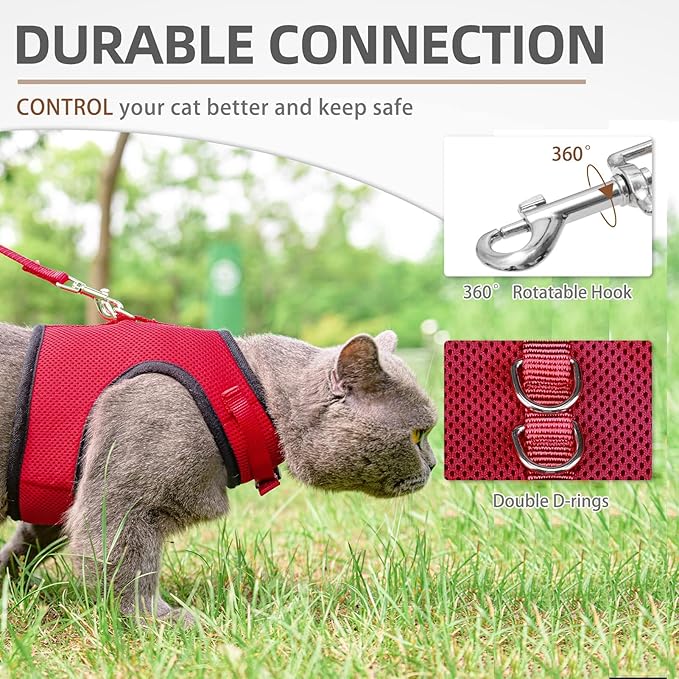 PUPTECK Soft Mesh Cat Vest Harness and Leash Set Puppy Padded Pet Harnesses Escape Proof for Cats Small Dogs Rabbits Bunny