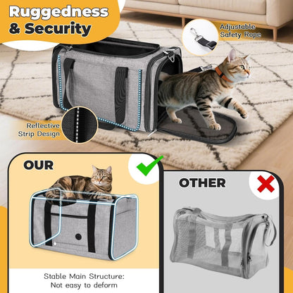 YUDODO 25 lbs Lightproof Soft Sided Large Cat Carrier for Small Dog Pet Airline Approved Travel Bag Puppy Carriers with Side Pockets & Reflective Mesh, Foldable Portable for Outdoor Car Grey